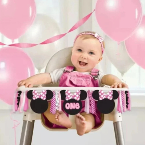Disney Minnie Mouse ONE 1st Birthday High Chair Banner - Picture 1 of 6